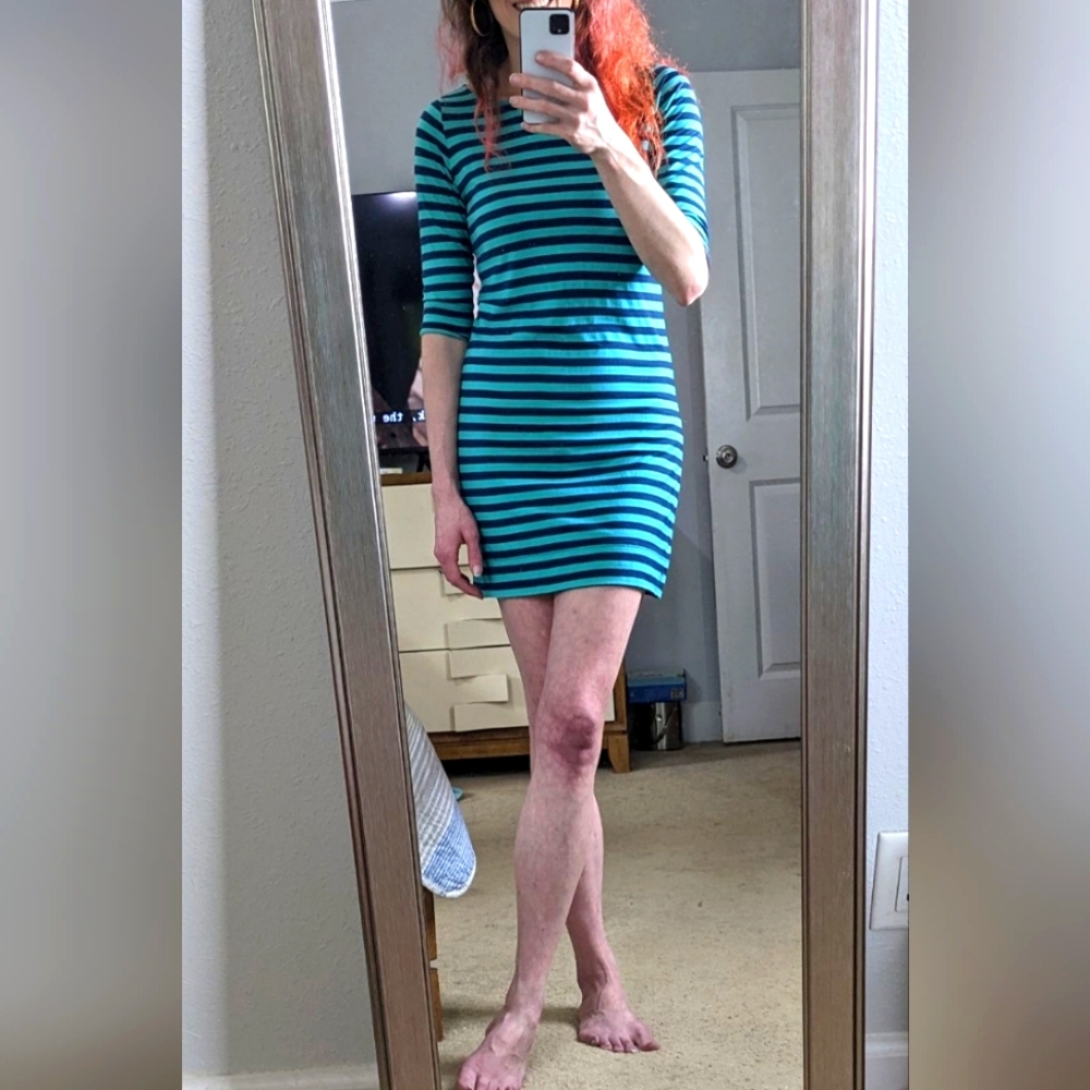 Lilly Pulitzer 'Cassie' Navy Teal Striped Boatneck Casual Dress
